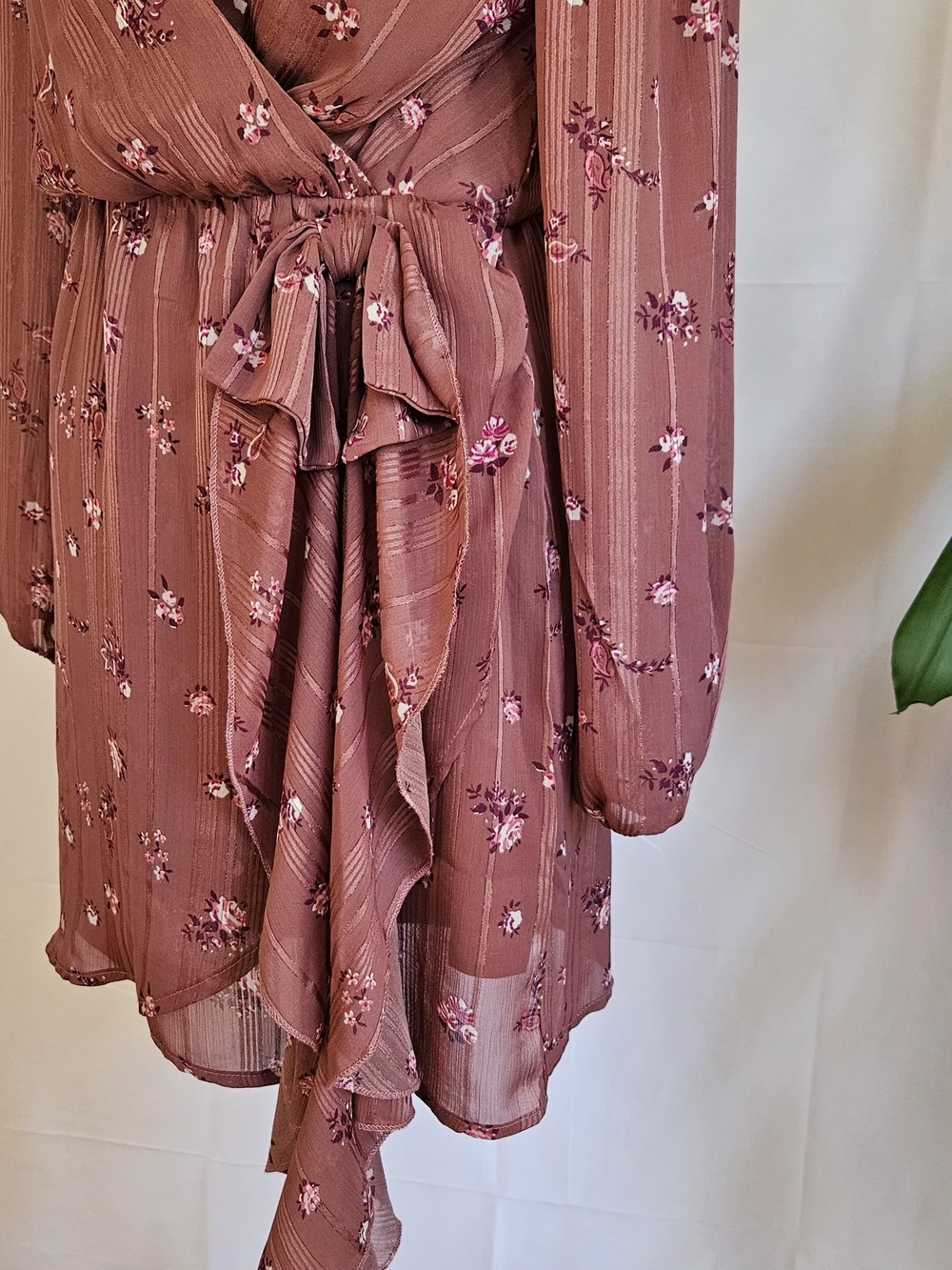 Altar'd State Mauve Floral Wrap Mini Dress Long Sleeve Cottagecore Size XS Lott - Picture 11 of 16